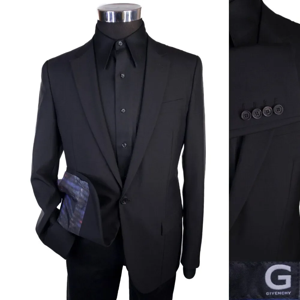 G Givenchy Blazer Sport Coat Solid Black Sz 40S Two Button Jacket